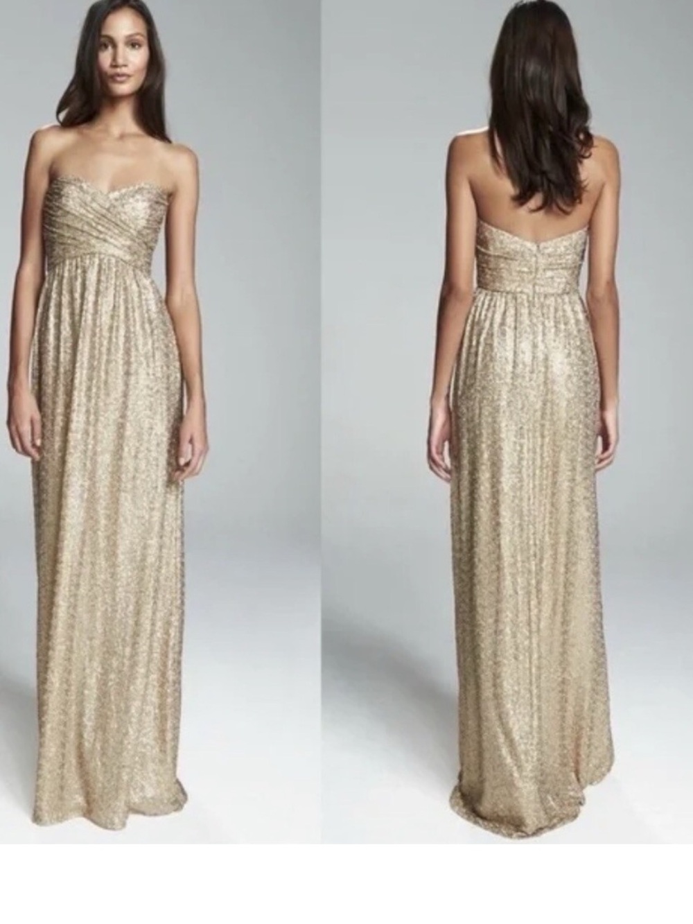 Amsale Gold Sequin  Gown Formal Maxi Dress / Size 6